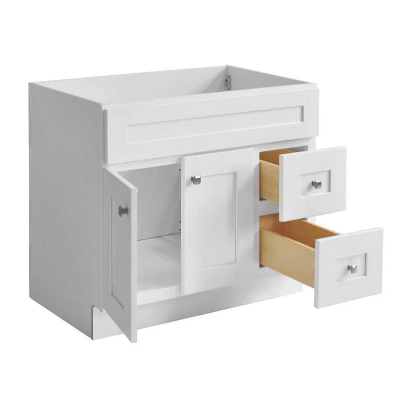 Brookings 36 Inch Bathroom Vanity, Shaker, Solid Wood, Fully Assembled, Sherwin Williams® Gray – Design House, 215749, White