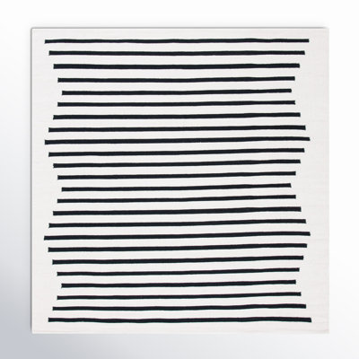 Mando Ivory Black Hand-Woven Striped Cotton Rug