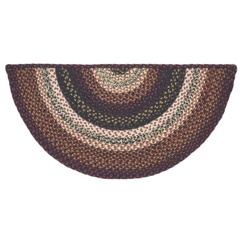 Tapis multicolore en jute / laine tressé à motif géométrique Amae, Demi-cercle 1 pi 4 po x 2 pi 9 po