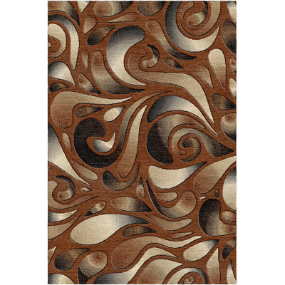 Nykiera Hallway /Area Rug With Modern Abstract Swirl,Polypropylene - Brown
