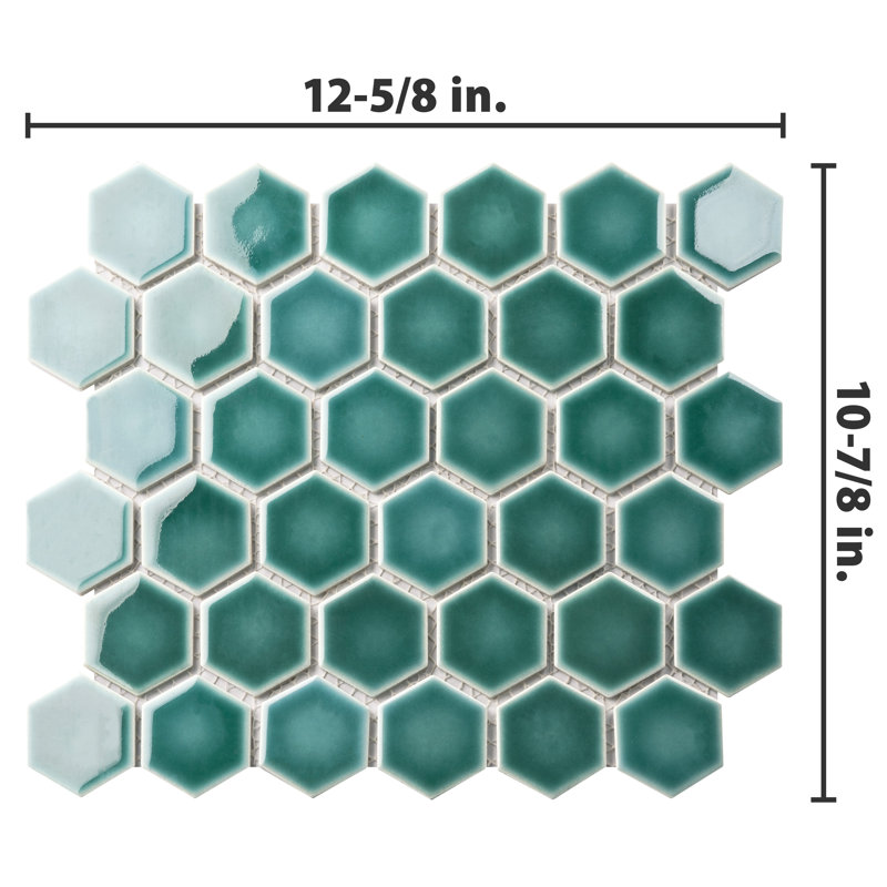 Hudson Due 2" x 2" Hex Porcelain Mosaic Wall & Floor Tile, Green