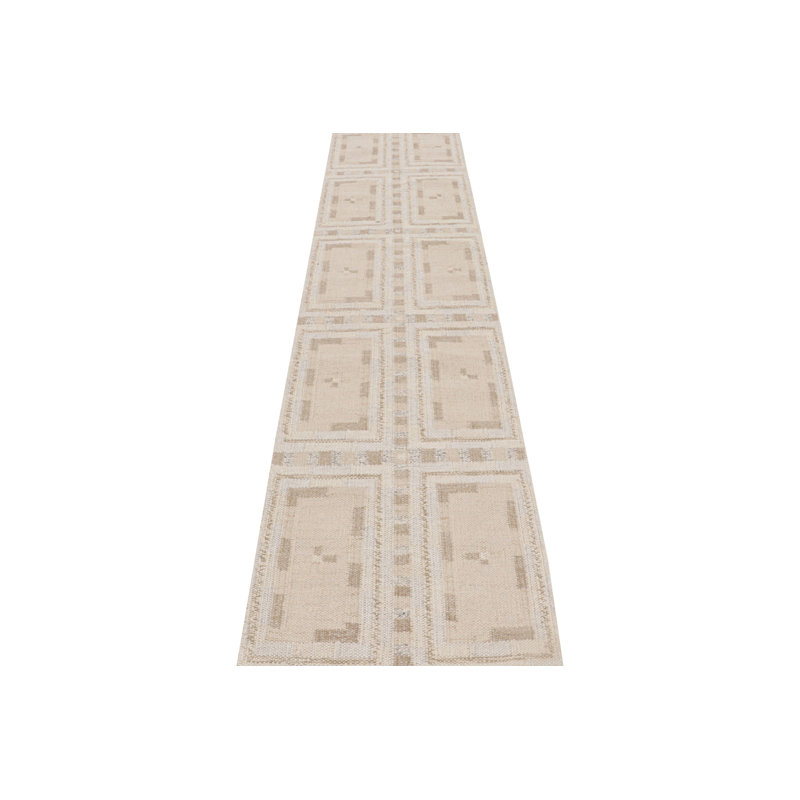 Scandinavian Hand Knotted Geometric Area Rug, Rectangle 9' x 12'