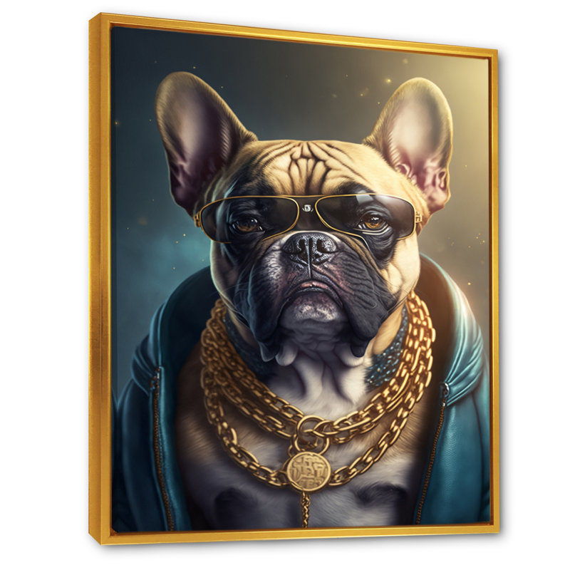 «Frenchie Gangster in NYC IV», impression sur toile, H 40 po x l 30 po x P 1,5 po, Toile avec cadre flottant or
