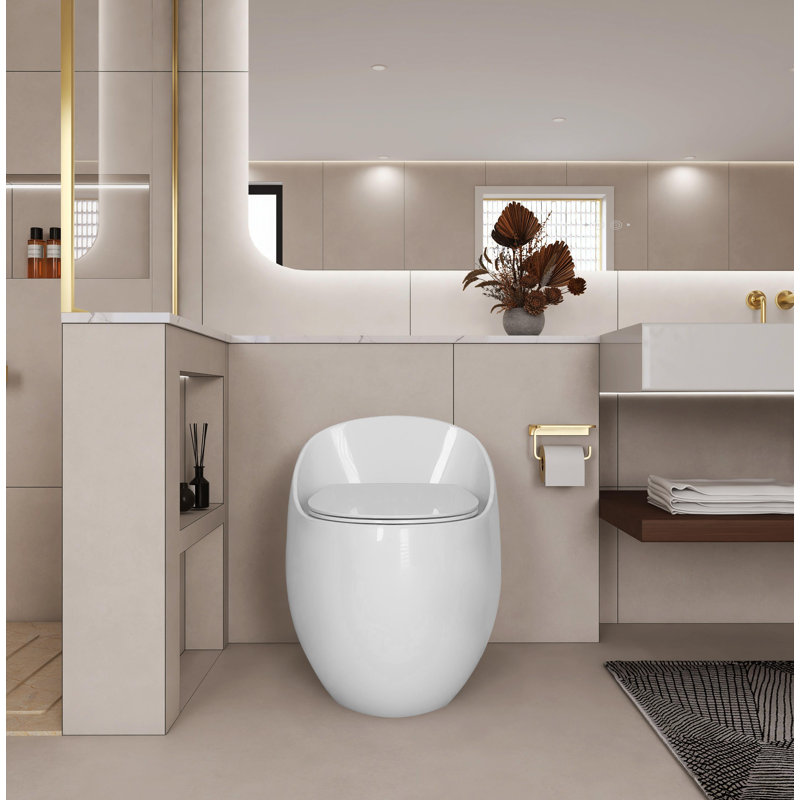 1-Piece 1.28 GPF Single Flush Egg Shape Toilet, White