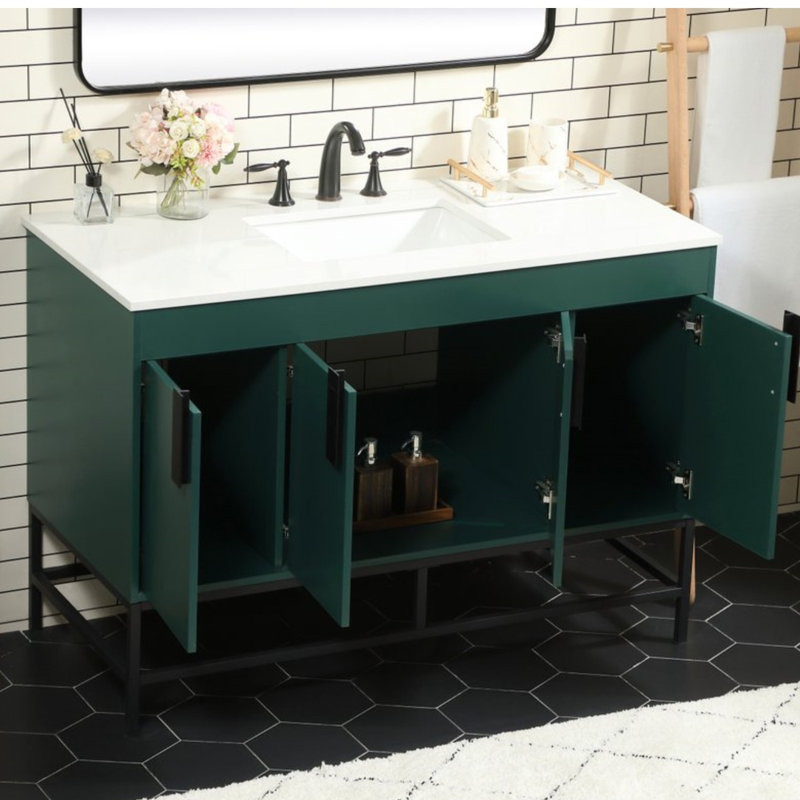 Eugene 48 " W Freestanding Standard 1 Single Vanity Bathroom Vanity With Engineered Marble Top, Green