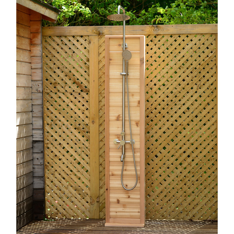 Cedar and Stainless Steel Tower Outdoor Shower