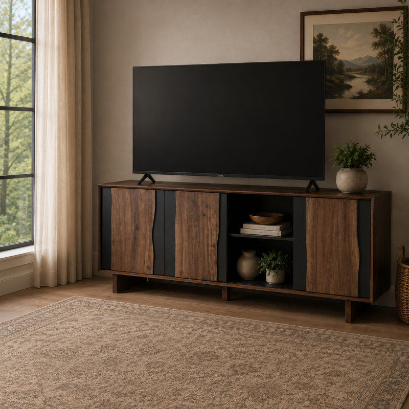 Armoire d'appoint avec portes Live Edge Wenda, bois d'acacia brun-gris anthracite 71 po