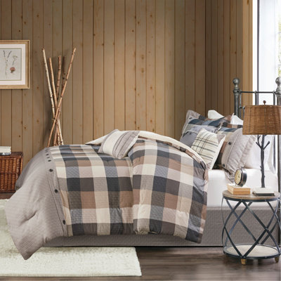 Cabin Farmhouse Style 7 Piece Herringbone Comforter Set, Cal King, Warm And Cozy With Hypoallergenic Filling