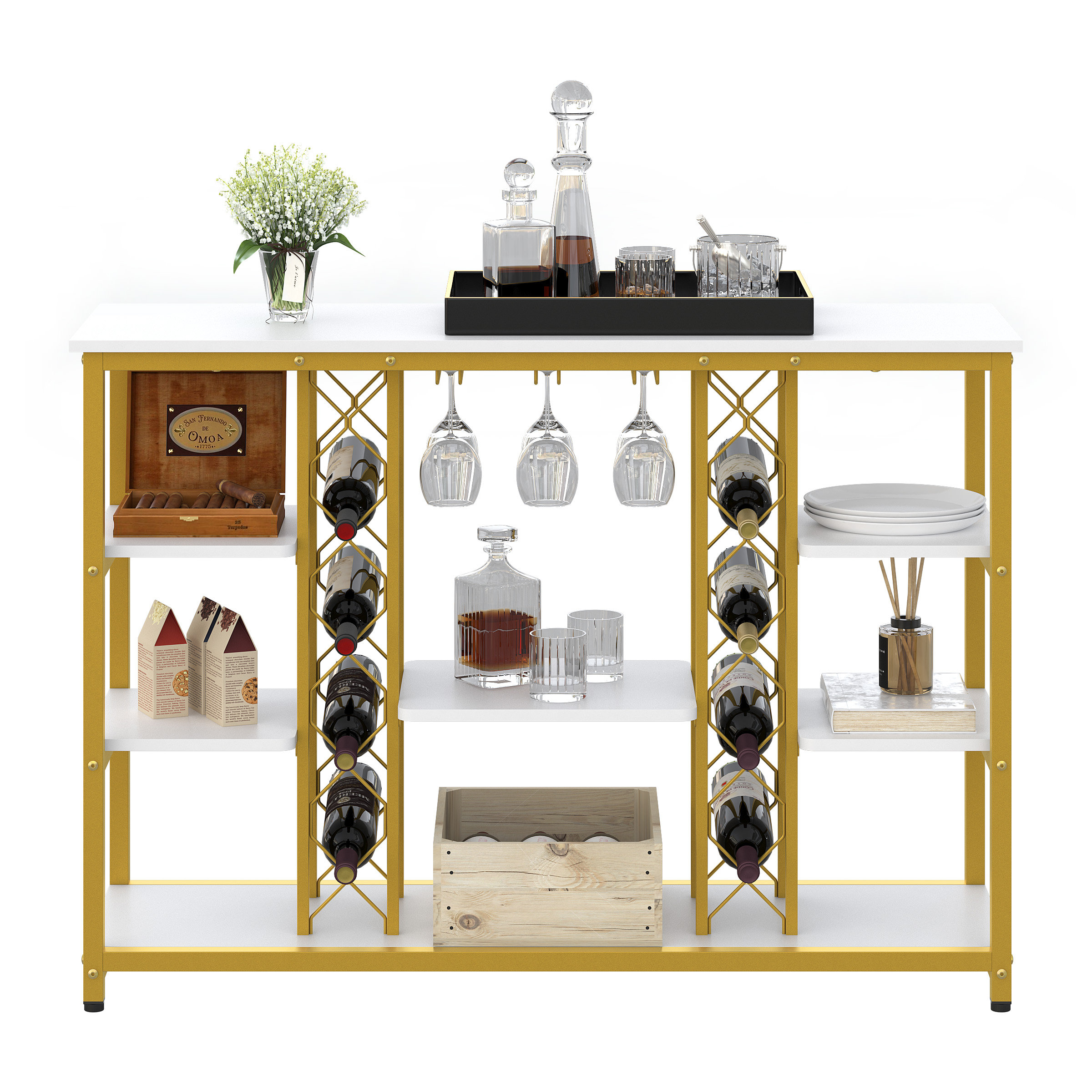 Willa Arlo™ Interiors 8 Bottle Floor Wine Bottle and Glass Rack ...