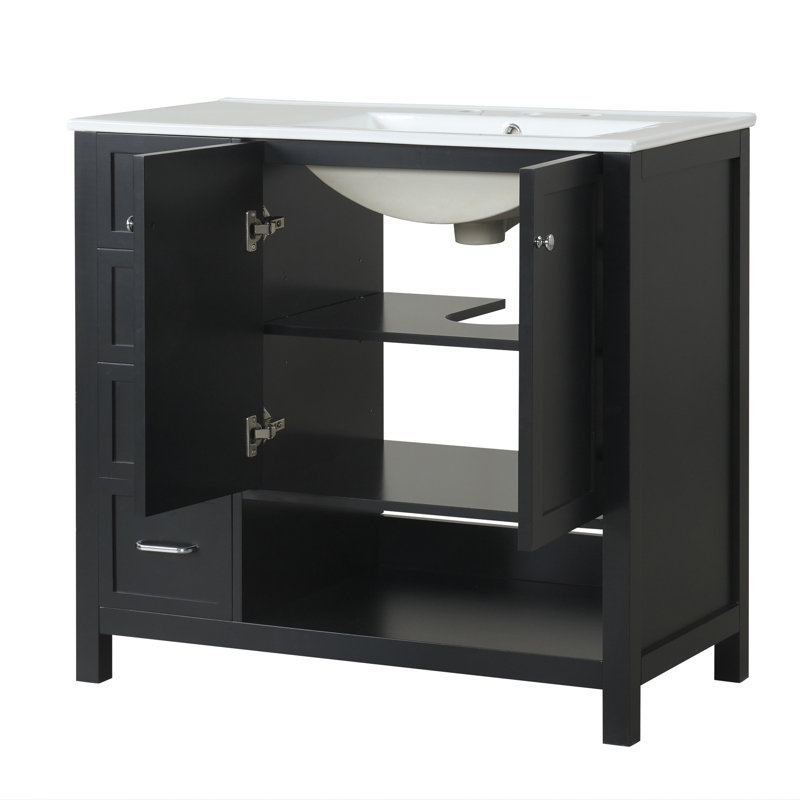 Meuble-lavabo 36 po avec lavabo en céramique, Noir