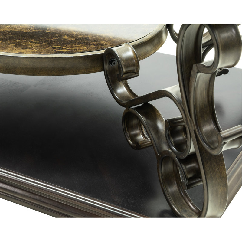 Table de cocktail avec plateau en verre transparent, tablette centrale, pieds en métal