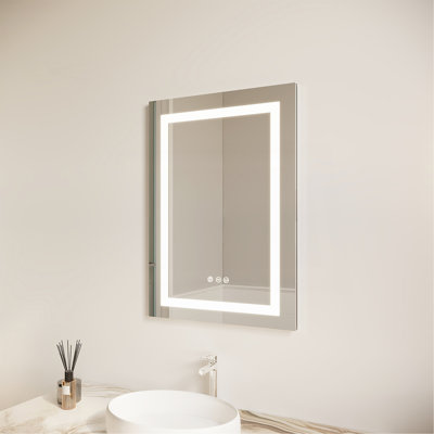 Armoire de salle de bain 26 po x 20 po avec miroir DEL, anti-buée, imperméable, armoire de salle de bain lumineuse à porte simple 3000K ~ 6000K avec interrupteur tactile, à intensité variable, encastrée ou à fixation en surface (porte droite)