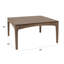 Table basse carrée en bois de manguier avec tablier arqué et pieds fuselés
