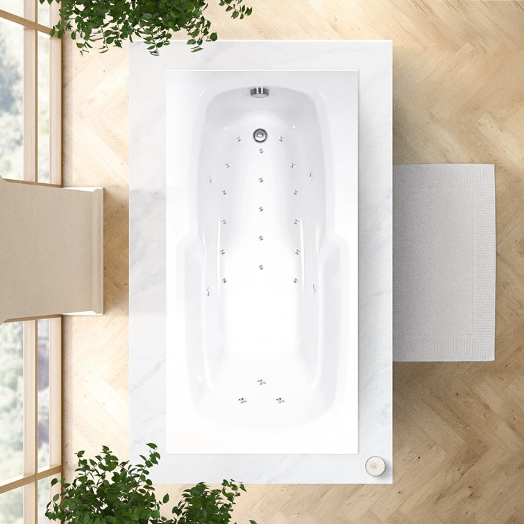 60" L x 36" W Drop In Air Acrylic Bathtub with Reversible Drain in White