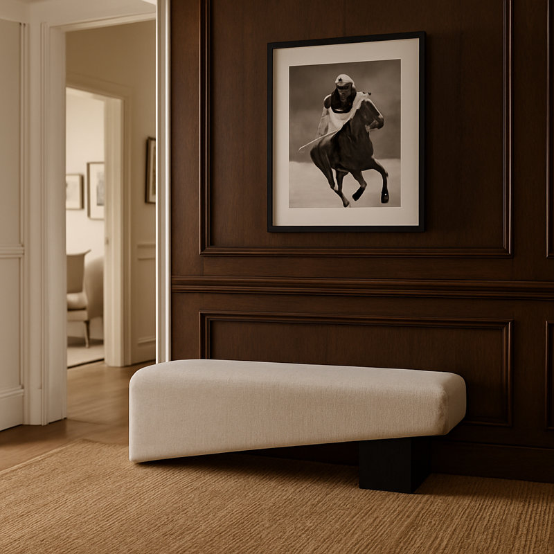 Banc en tissu Alora, Tissu crème en polyester, Noir, noir, noir, noir
