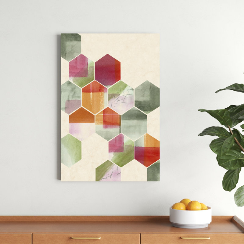 « color pop nid d’abeilles i », peinture sur toile, H 36 po x l 24 po