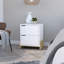 Table de chevet Brookland, table de chevet avec tiroirs doubles et base robuste, fini blanc / macadamia-456479312