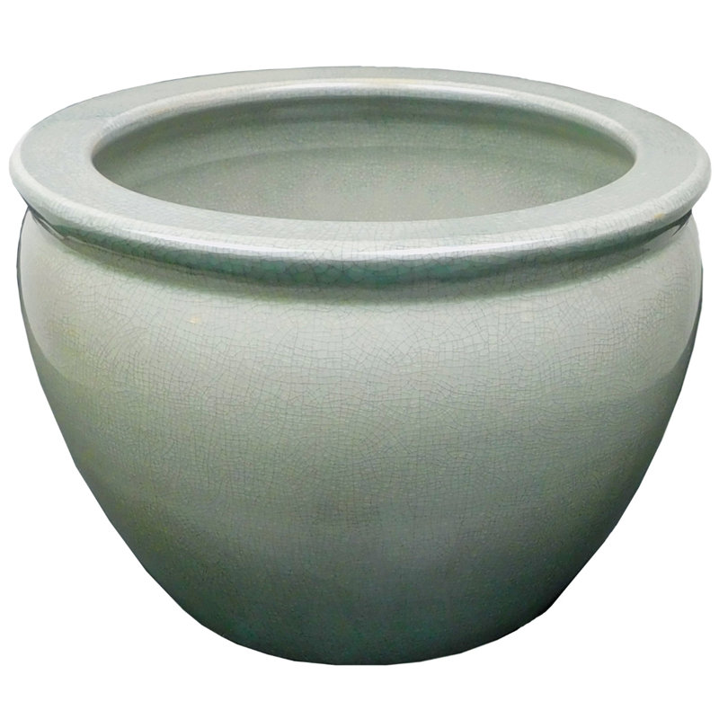 Chinese Porcelain Fish Bowl Planters in Celadon Crackle, 6" H x 8" W x 8" D, Green/White