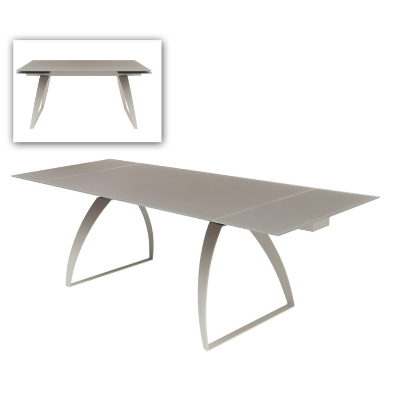 Extendable Gray Glass Top Contemporary Dining Table