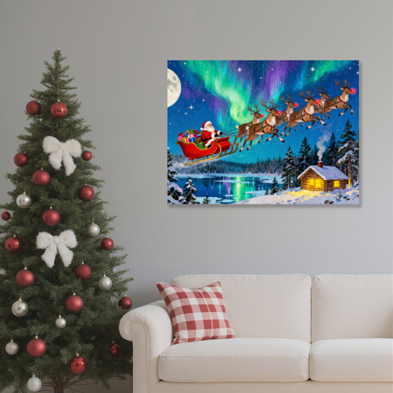 Père Noël renne sur toile, H 24 po x l 36 po