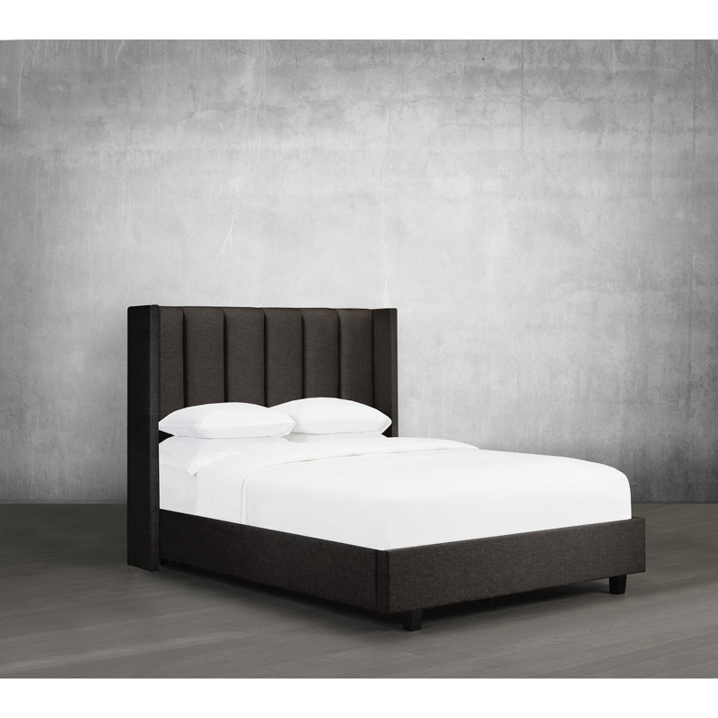 Lit plateforme en tissu d’ameublement touffeté, Double, Espresso