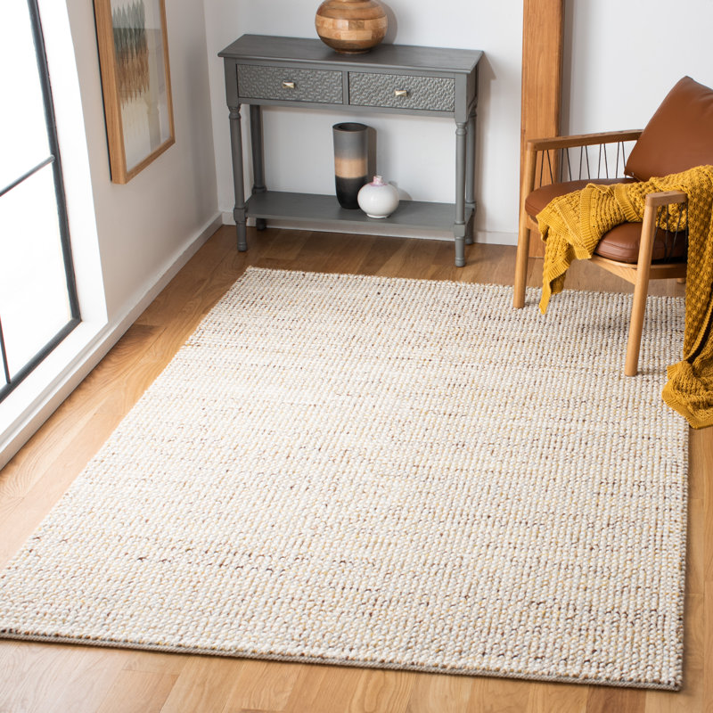Tapis gris en laine tissé à la main, Rectangle 8 pi x 10 pi
