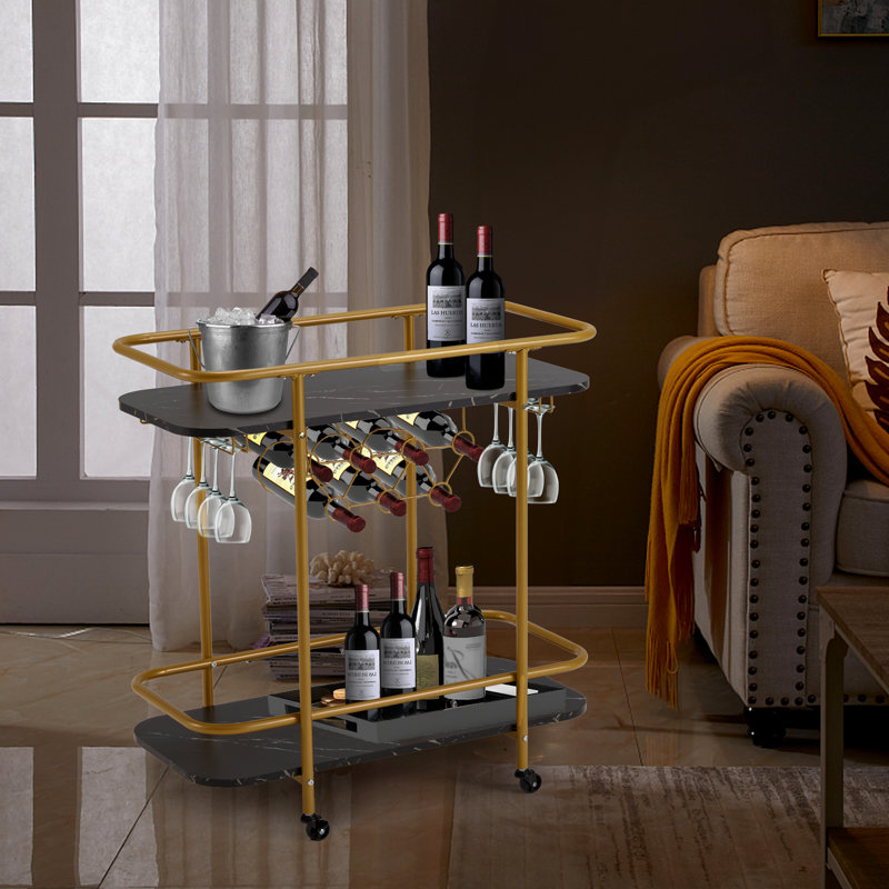 Mercer41 Bar Cart With Wine Rack And Glass Holder - Rolling Bar Cart ...