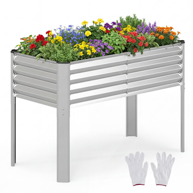 46"X24"X31" Galvanized Rust-Proof Metal Raised Garden Bed, Sturdy Elevated Support Legs & Pre-Drilled Drainage Holes, Weather-Resistant Anti-Corrosion Design