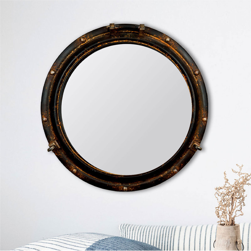 Round Metal Porthole Wall Mirror Rust, Rust