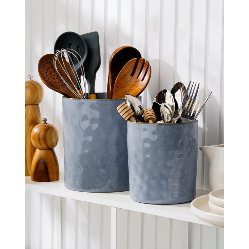 Porte-ustensiles de cuisine en céramique pour comptoir, 2 pots à ustensiles de cuisine, organisateur d'ustensiles pour spatule et cuillère, ensemble de 2 décorations de cuisine