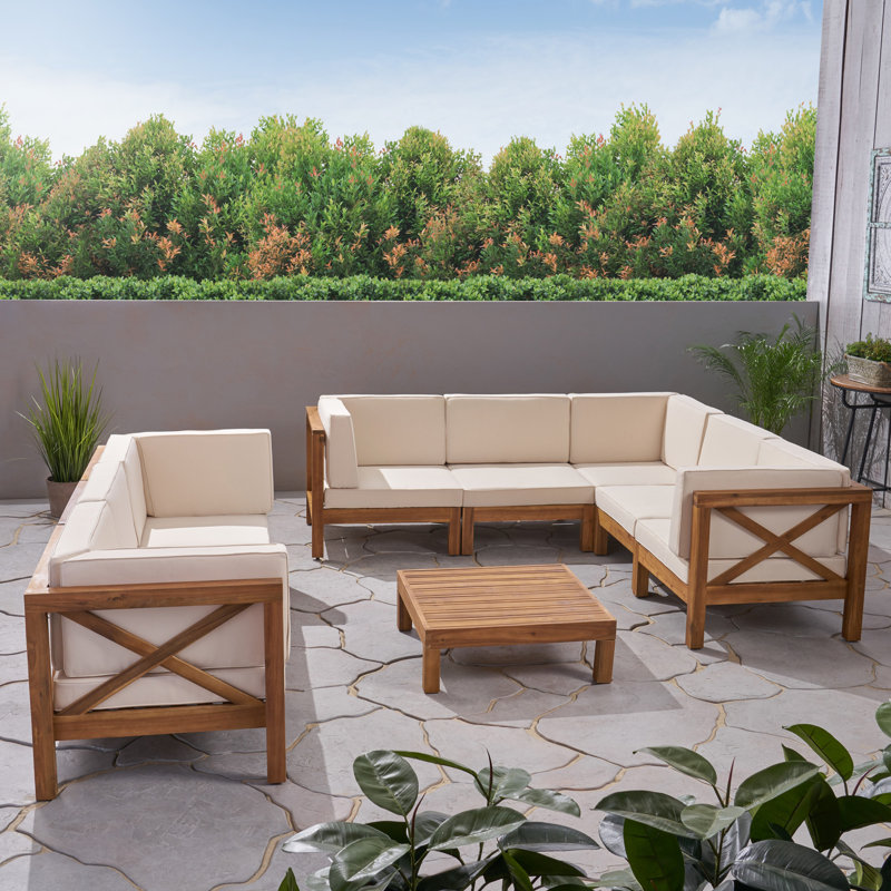Ensemble de conversation modulaire 9 pièces Carlton, Structure teck / coussin beige