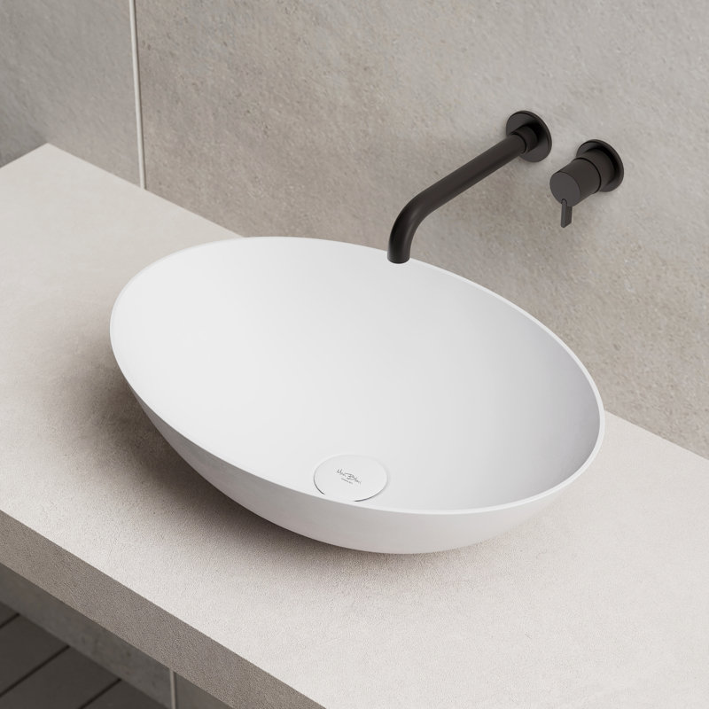 MonBlari 20" X 14" Oval Solid Surface Vessel Sink Matt White, Matte White