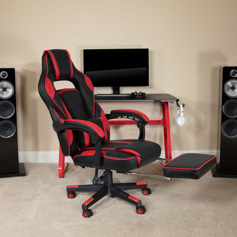 Inbox Zero Adjustable Ergonomic Faux Leather Swiveling PC & Racing Game Chair, Red