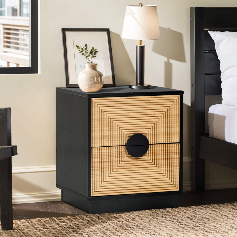 20.5" H Boho Nightstand with Geometric Wood Front
