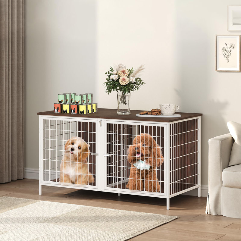 Chenil en bois robuste pour petit chien moyen, Brun rustique / noir