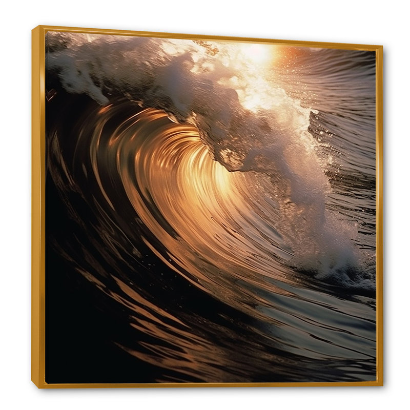 «Beach Wave Scenery», photo sur toile, Cadre flottant doré, 30" H x 30" W