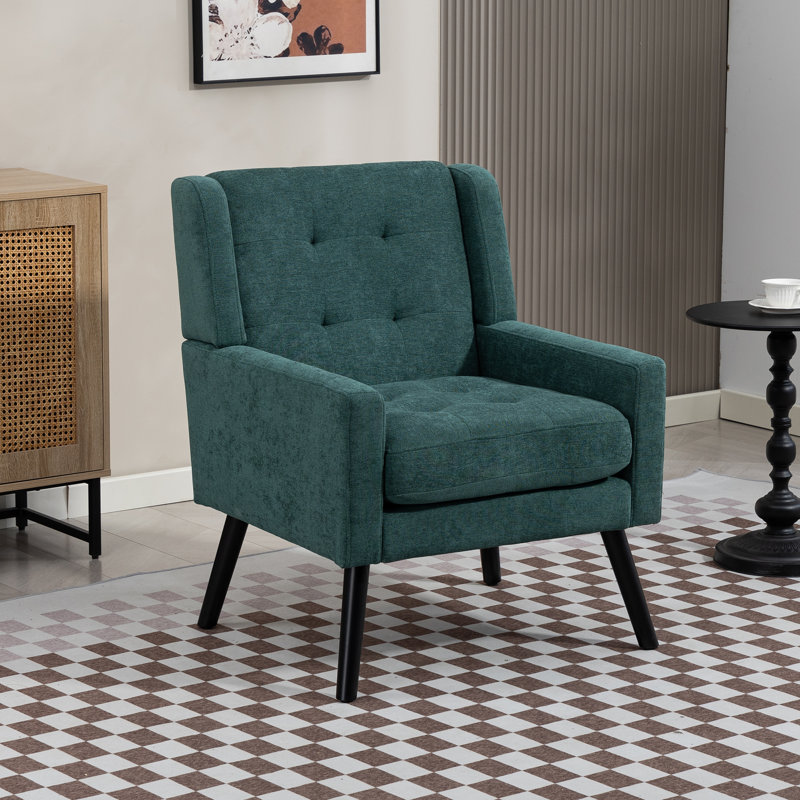 Fauteuil capitonné à dossier large rembourré, Lin vert foncé