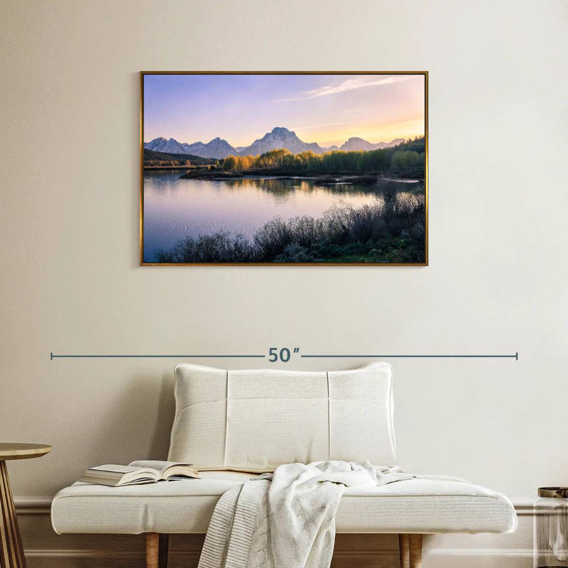 Lever de soleil sur Grand Teton, Cadre flottant doré, 37 po x 25 po