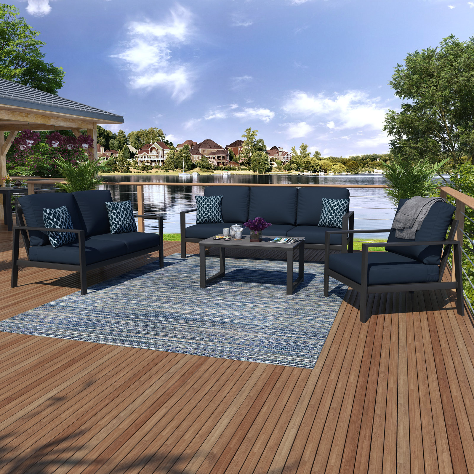 Townsend Sofa Seating Group with Sunbrella Cushions, Canvas Navy Sunbrella® Canvas, Gray