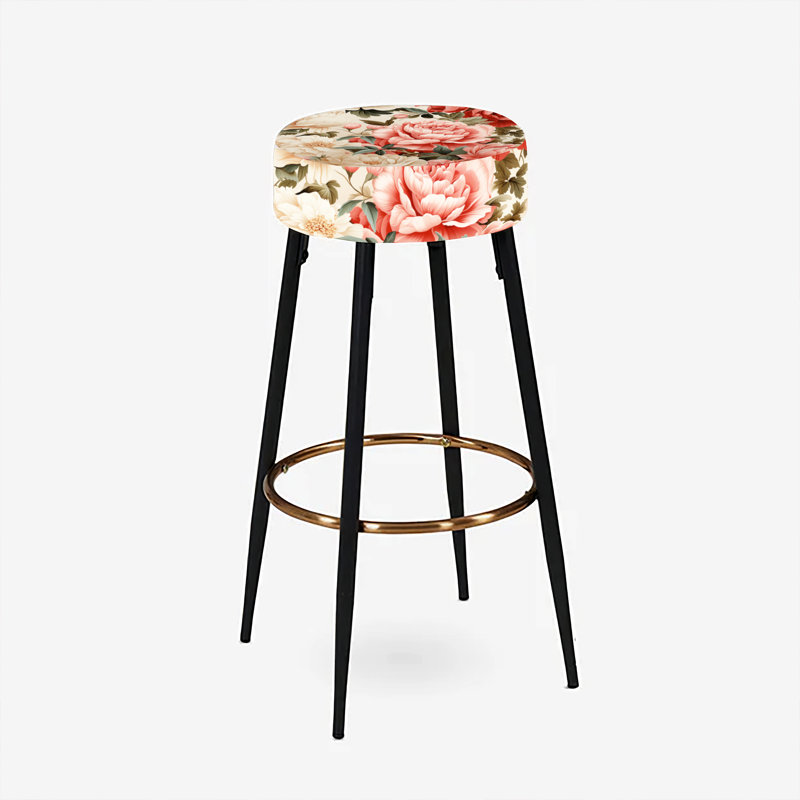 Ensemble de 2 tabourets de bar rétro à motif floral rose II