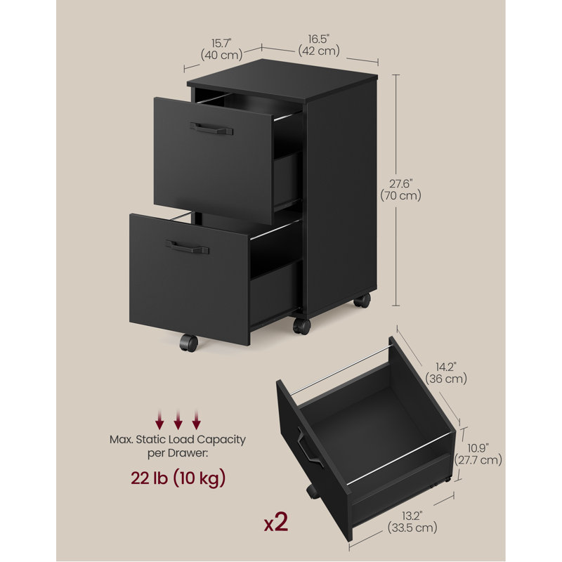 Franny 2 Drawer Filing Cabinet, Black