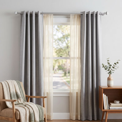 Ensemble de tringle à rideaux double extensible Homestyles Neysa 66-120 pouces, en acier noir avec embouts boule pour superposition de rideaux occultants et voilages