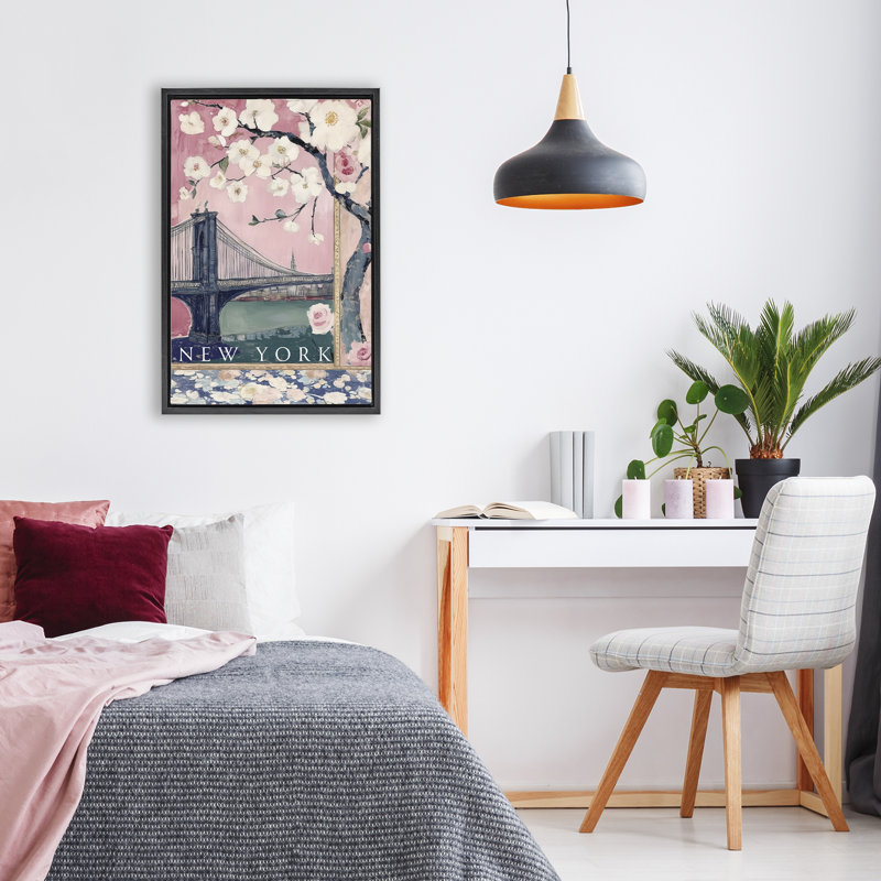 Cadre flottant New York Spring Tree, design par Annabelle Hall, H 25 po x l 17 po, Cadre flottant noir de jais