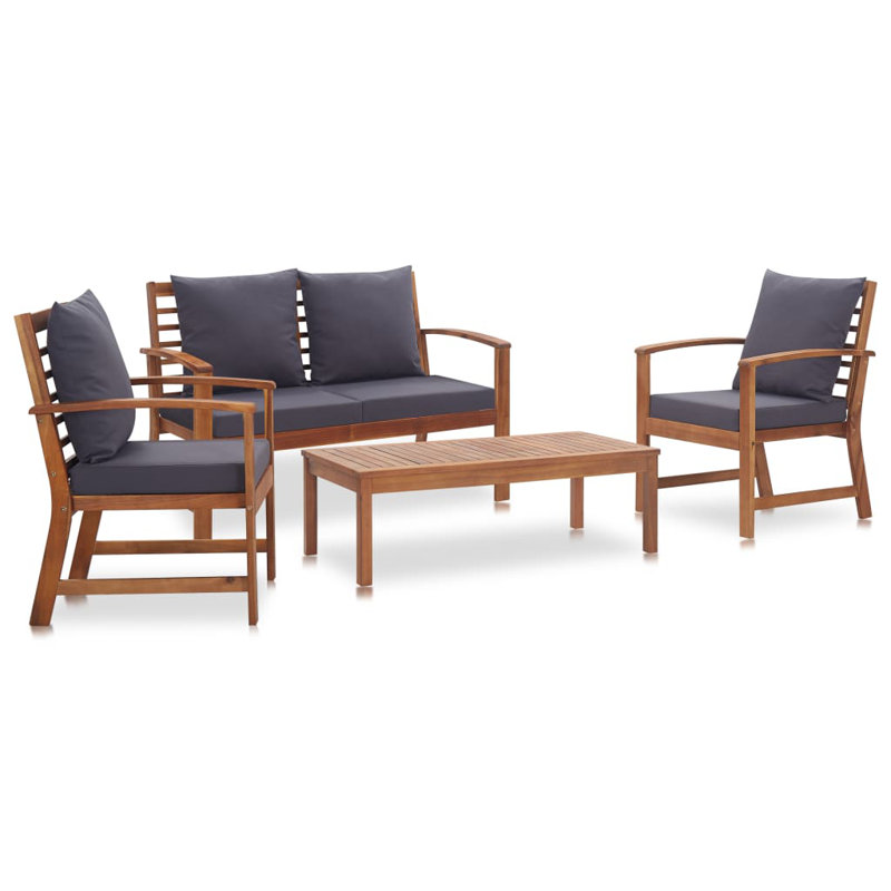 Chaise longue avec coussins 4 pièces, Brun / Gris