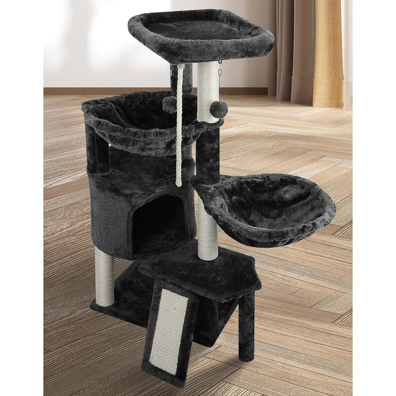 Arbre à chat à trois couches avec condo pour chat et deux hamacs, Noir