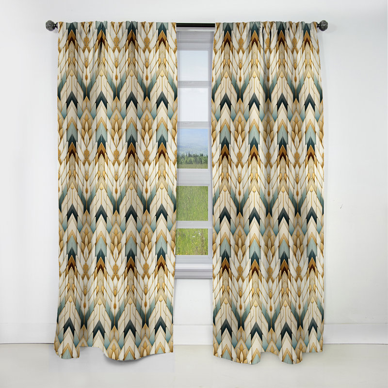 Motif à chevrons dorés et bleus Splendor - Rideau à chevrons - Rideau occultant - 1 panneaux, L 52 po x L 84 po