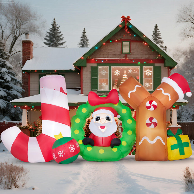 Décoration gonflable de Noël avec père Noël de 8 pi de long avec lumières DEL intégrées