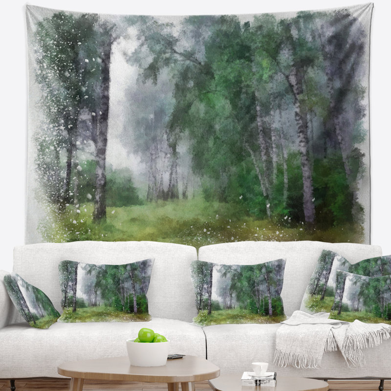 «Green Forest», aquarelle, dessin, tapisserie, H 32 po x l 39 po