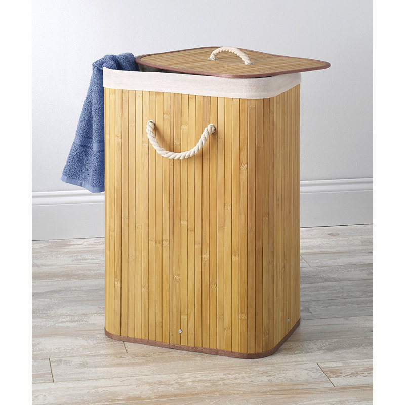 Light Brown Bamboo Upright Laundry Hamper with Lid