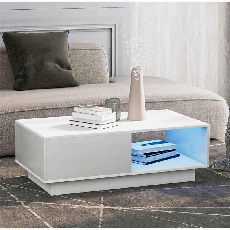 Aunah Pedestal Coffee Table with Storage, White